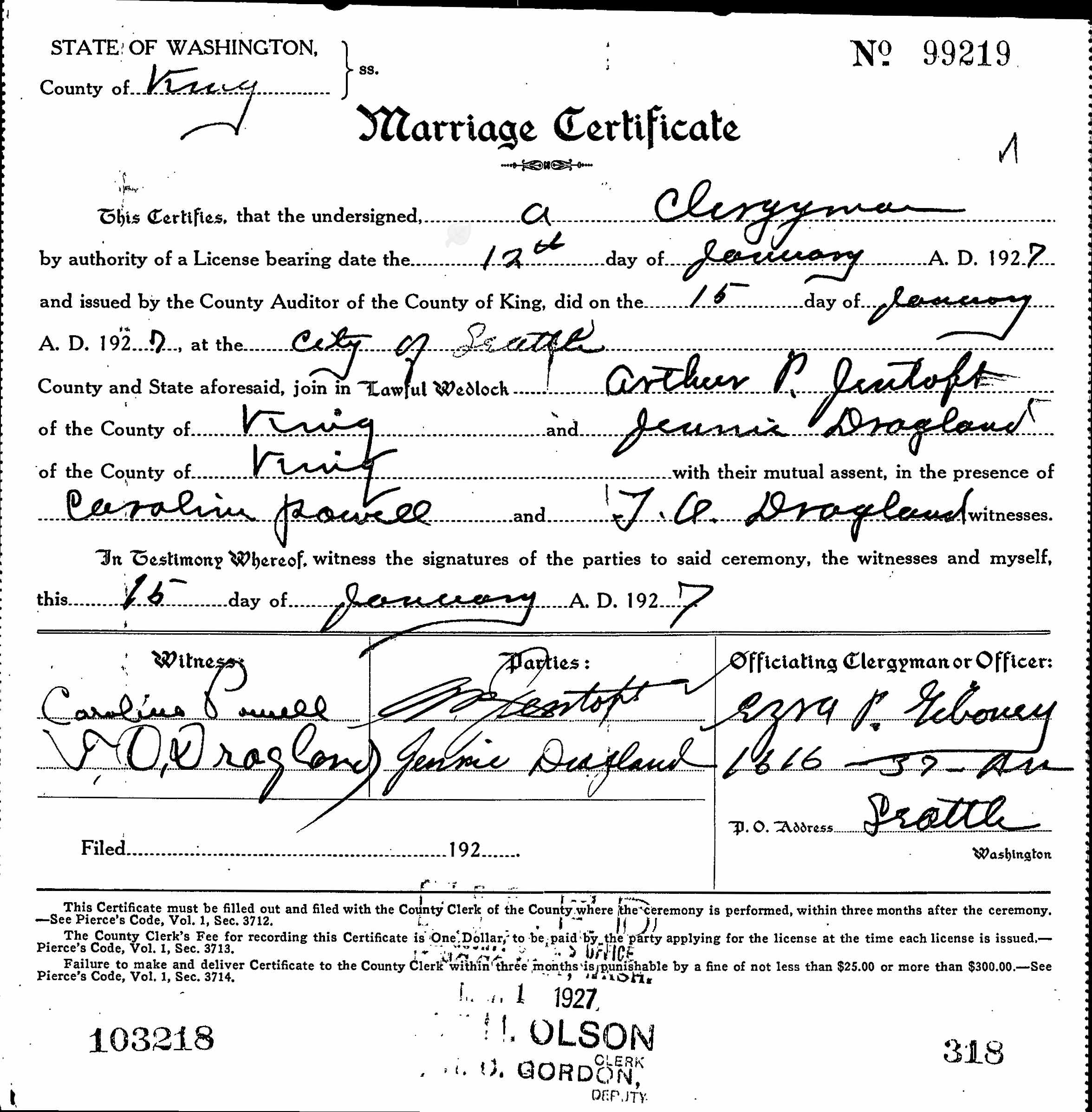 Washington, Marriage Records, 1865-2004